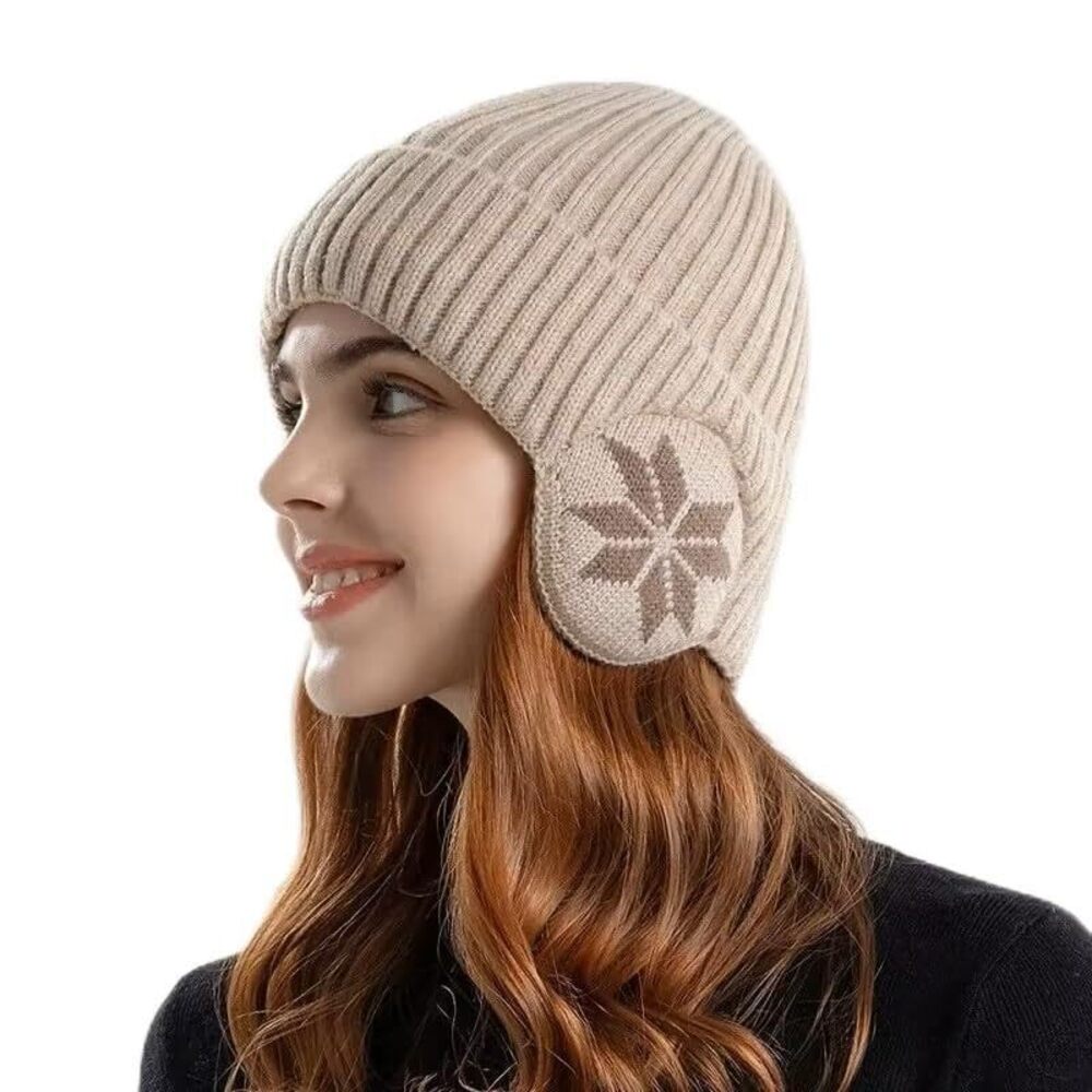 7698 Winter Knitted Beanie Hat with Earflap & , Warm, Soft, Cozy &